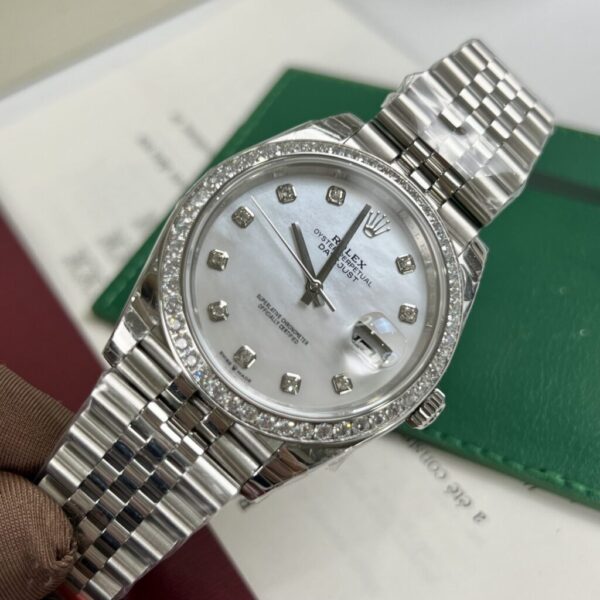 Swiss 1:1 Rolex Replica 11 Watch DateJust Mother of Pearl Dial With Diamonds Bezel EW Factory 36-41mm - Top Watch - Image 3