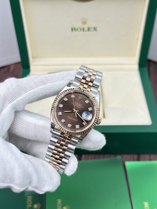 Swiss 1:1 Rolex Replica 11 Watch Datejust Rose Gold Plated Chocolate Dial EW Factory 36mm - Top Watch - Image 3