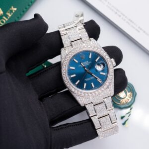 Swiss 1:1 Rolex Replica 1:1 Watch DateJust With Full Moissanite Diamond Blue Dial 41mm - Top Watch