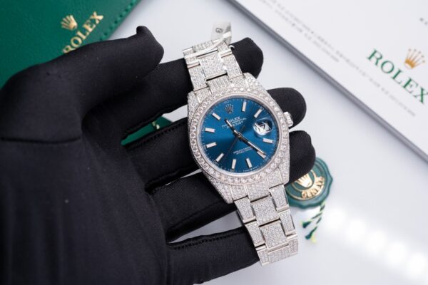 Swiss 1:1 Rolex Replica 1:1 Watch DateJust With Full Moissanite Diamond Blue Dial 41mm - Top Watch