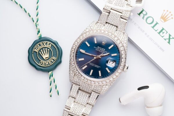 Swiss 1:1 Rolex Replica 1:1 Watch DateJust With Full Moissanite Diamond Blue Dial 41mm - Top Watch - Image 2