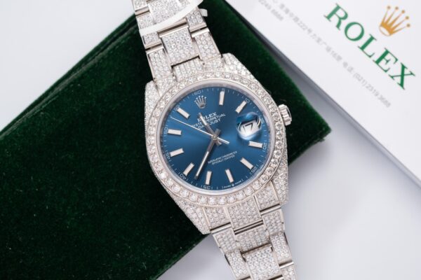 Swiss 1:1 Rolex Replica 1:1 Watch DateJust With Full Moissanite Diamond Blue Dial 41mm - Top Watch - Image 3