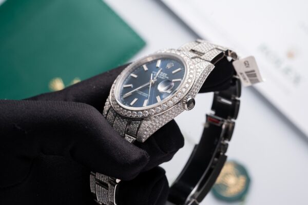 Swiss 1:1 Rolex Replica 1:1 Watch DateJust With Full Moissanite Diamond Blue Dial 41mm - Top Watch - Image 4