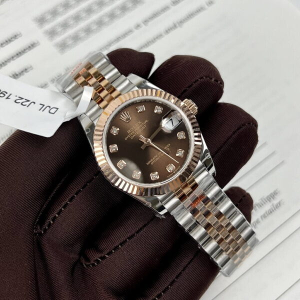 Best Fake Rolex Replica 1:1 Watch DateJust Women's Genuine Gold Wrapped Brown Dial GM Factory 31mm - Top Watch - Image 3