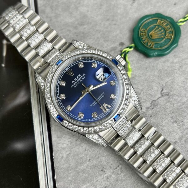 Swiss 1:1 Rolex Replica 1:1 Watch Day-Date Blue Dial With Diamonds Bezel 40mm - Top Watch