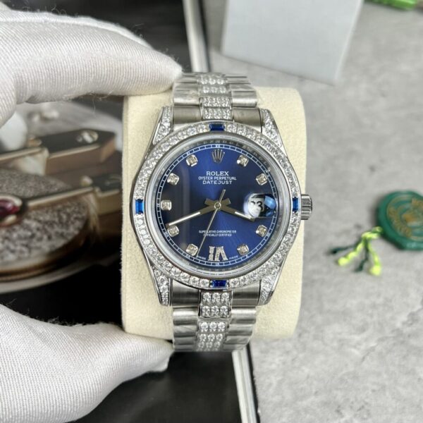 Swiss 1:1 Rolex Replica 1:1 Watch Day-Date Blue Dial With Diamonds Bezel 40mm - Top Watch - Image 2