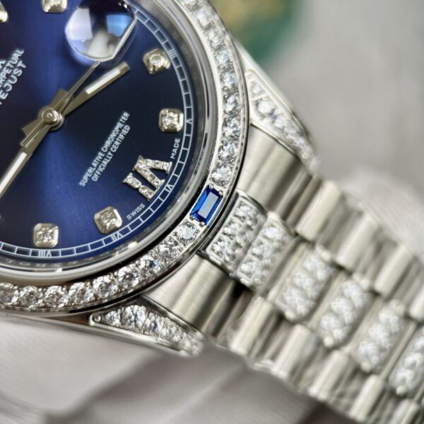 Swiss 1:1 Rolex Replica 1:1 Watch Day-Date Blue Dial With Diamonds Bezel 40mm - Top Watch - Image 4