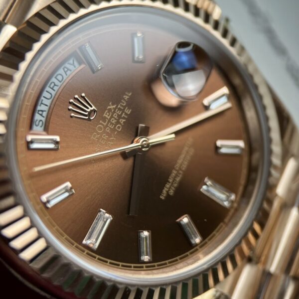Swiss 1:1 Rolex Replica 11 Watch Day-Date Chocolate Dial Diamond Numbers EW 40mm - Top Watch - Image 4