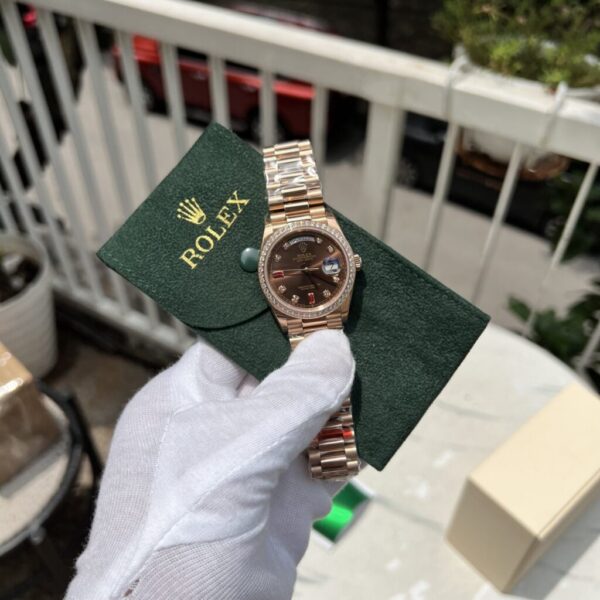 Best Fake Rolex Replica 1:1 Watch Day-Date Chocolate Dial With Diamonds EW Factory 36mm - Top Watch