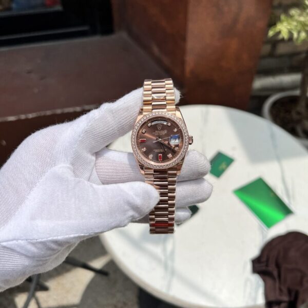 Best Fake Rolex Replica 1:1 Watch Day-Date Chocolate Dial With Diamonds EW Factory 36mm - Top Watch - Image 2
