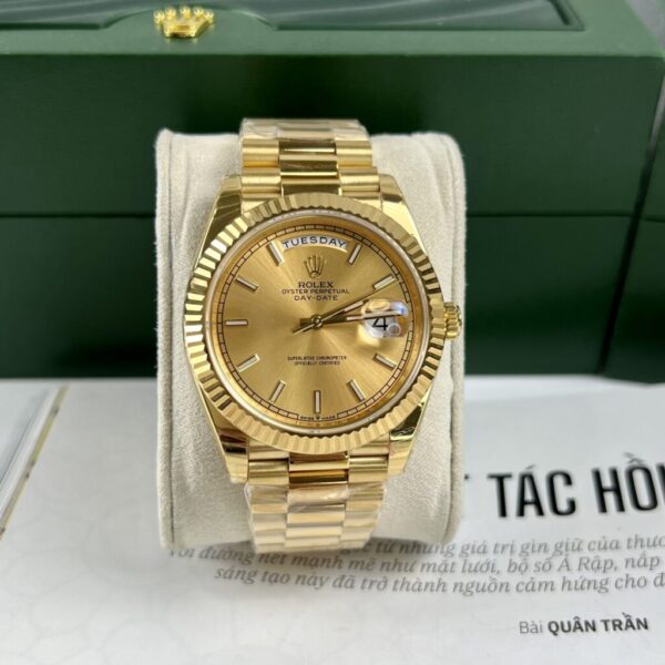 Swiss 1:1 Rolex Replica 1:1 Watch Day-Date Gold Plated Fluted Bezel EW Factory 40mm - Top Watch