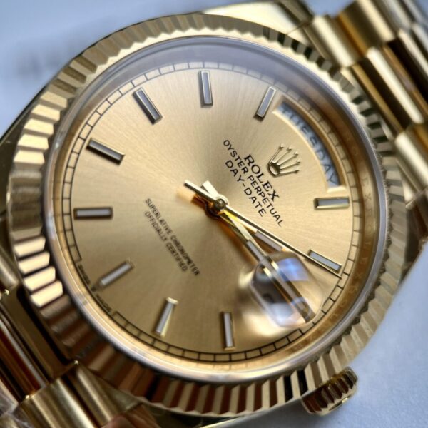 Swiss 1:1 Rolex Replica 1:1 Watch Day-Date Gold Plated Fluted Bezel EW Factory 40mm - Top Watch - Image 3