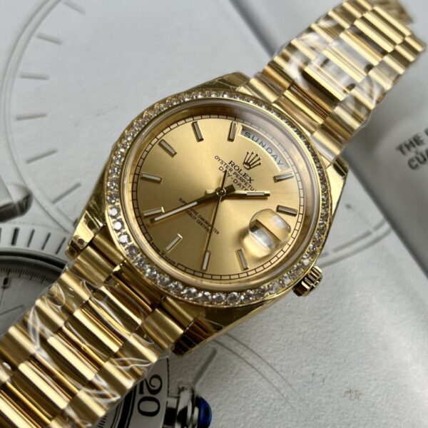 Replica Rolex Replica 11 Watch Day-Date Gold Plated With Diamonds Bezel EW 40mm - Top Watch - Image 2