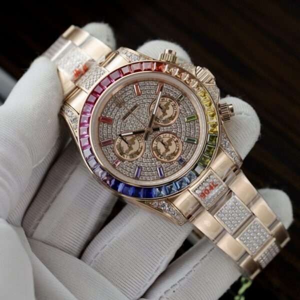 Best Fake Rolex Replica 1:1 Watch Daytona Rainbow Full CZ Stone High Quality 40mm - Top Watch - Image 3