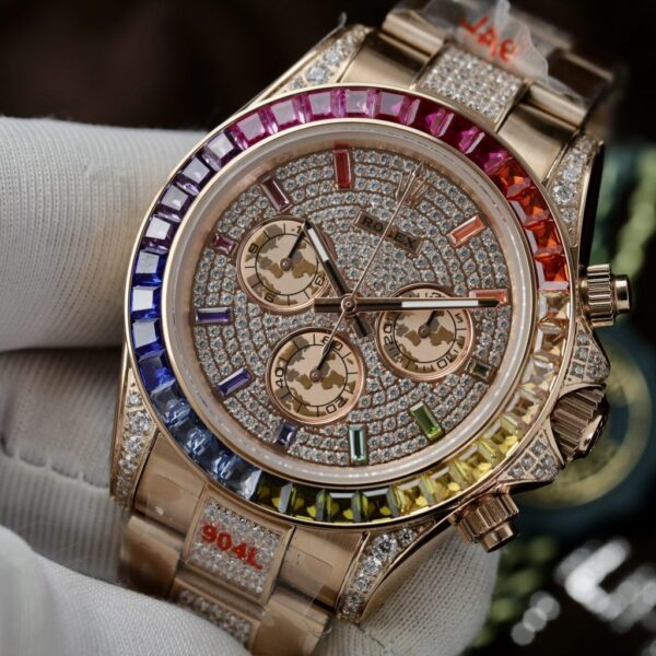 Best Fake Rolex Replica 1:1 Watch Daytona Rainbow Full CZ Stone High Quality 40mm - Top Watch - Image 4