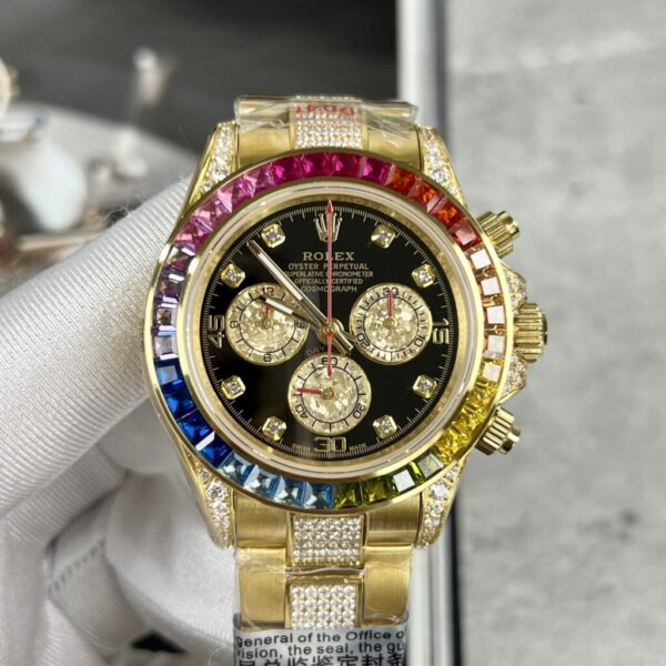 Swiss 1:1 Rolex Replica 1:1 Watch Daytona Rainbow Yellow Gold Plated With Stone 40mm - Top Watch
