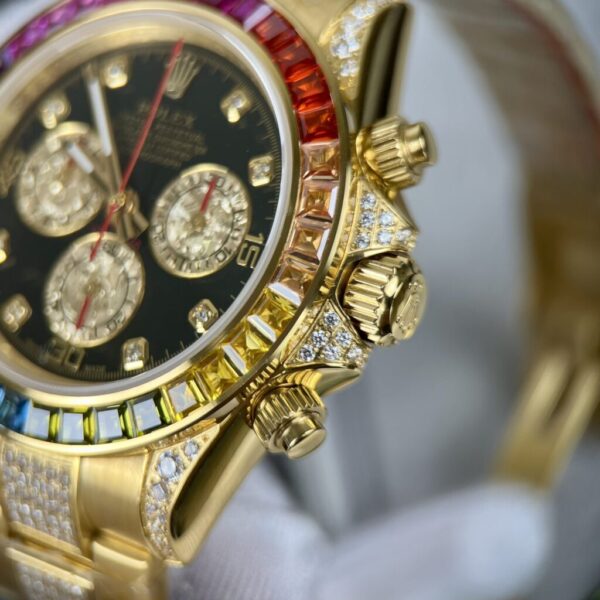 Swiss 1:1 Rolex Replica 1:1 Watch Daytona Rainbow Yellow Gold Plated With Stone 40mm - Top Watch - Image 3