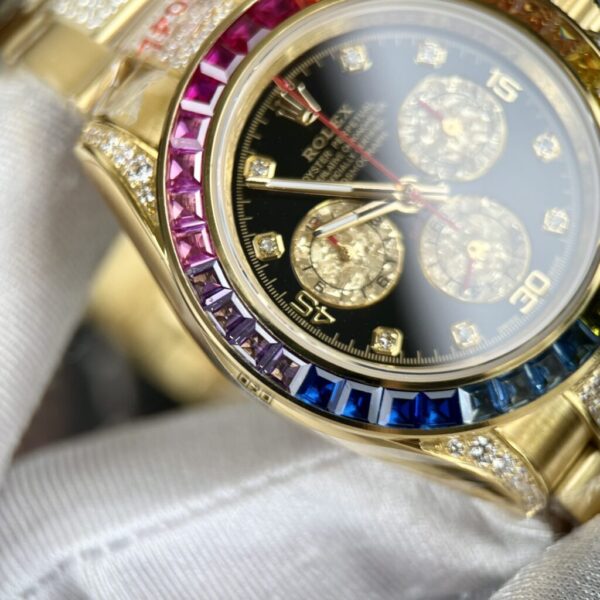 Swiss 1:1 Rolex Replica 1:1 Watch Daytona Rainbow Yellow Gold Plated With Stone 40mm - Top Watch - Image 4