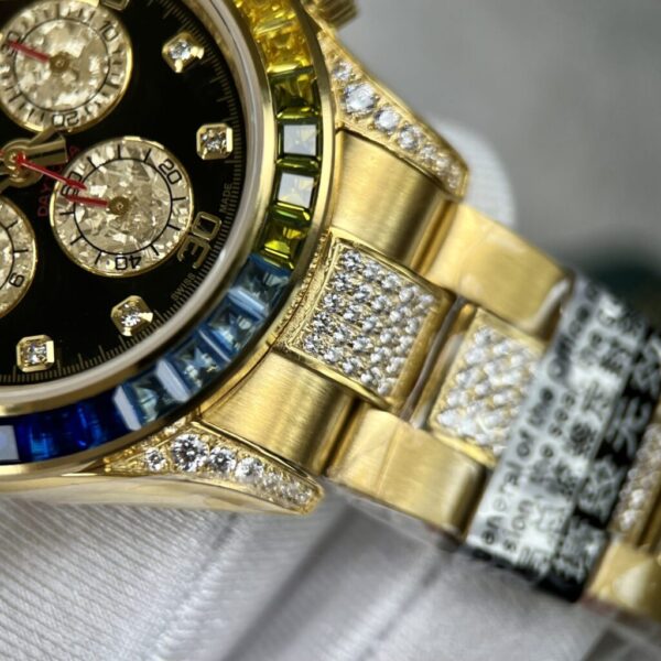 Swiss 1:1 Rolex Replica 1:1 Watch Daytona Rainbow Yellow Gold Plated With Stone 40mm - Top Watch - Image 5