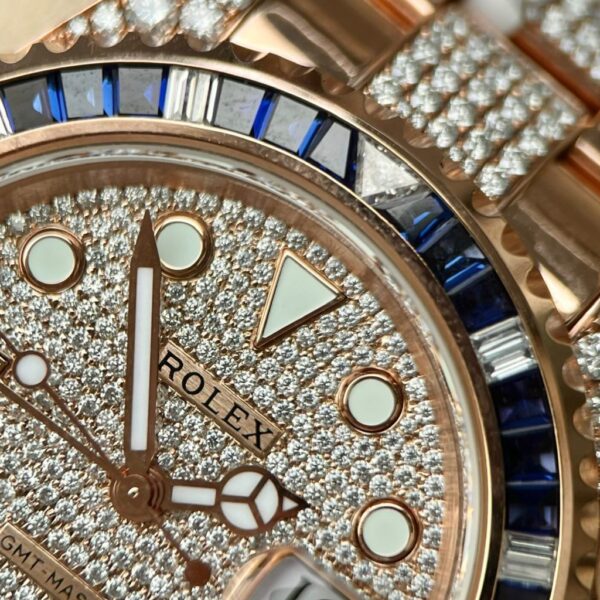 Swiss 1:1 Rolex Replica 11 Watch GMT Master II Gold Wrapped Moissanite Diamond Sapphire 40mm - Top Watch - Image 5
