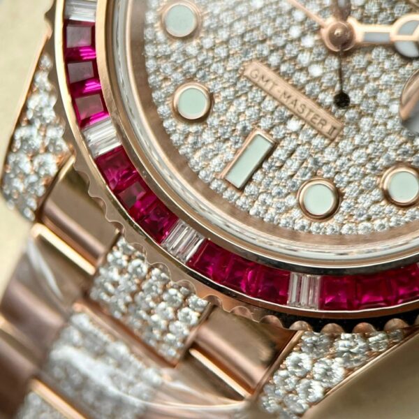Swiss 1:1 Rolex Replica 11 Watch GMT Master II Gold Wrapped Moissanite Diamond Sapphire 40mm - Top Watch - Image 6