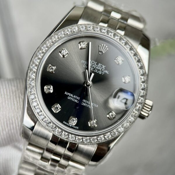 Best Fake Rolex Replica Watch DateJust Women's Diamonds Grey Dial With Stone Bezel EW Factory 31mm - Top Watch - Image 2