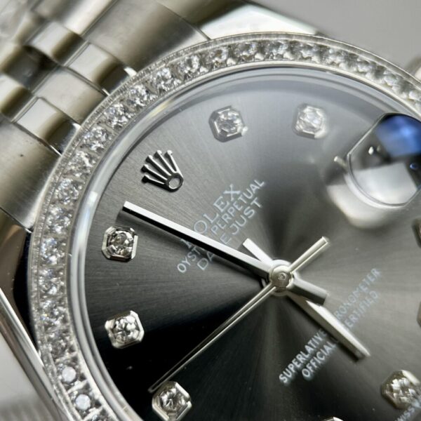 Best Fake Rolex Replica Watch DateJust Women's Diamonds Grey Dial With Stone Bezel EW Factory 31mm - Top Watch - Image 3