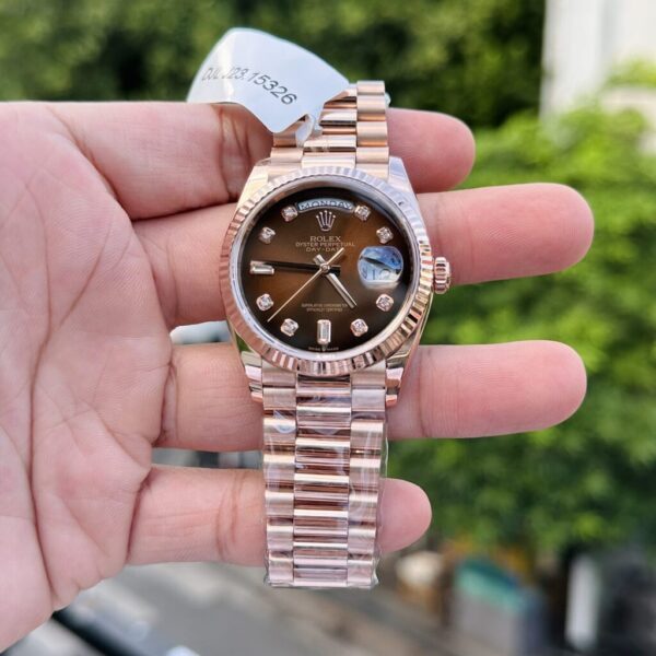 Best Fake Rolex Replica Watch Day-Date 18K Rose Gold Wrapped Chocolate Dial 36mm - Top Watch - Image 3