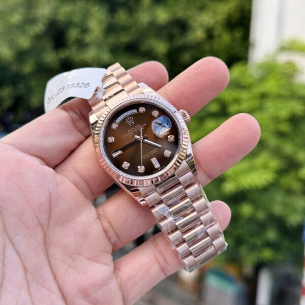 Best Fake Rolex Replica Watch Day-Date 18K Rose Gold Wrapped Chocolate Dial 36mm - Top Watch - Image 4