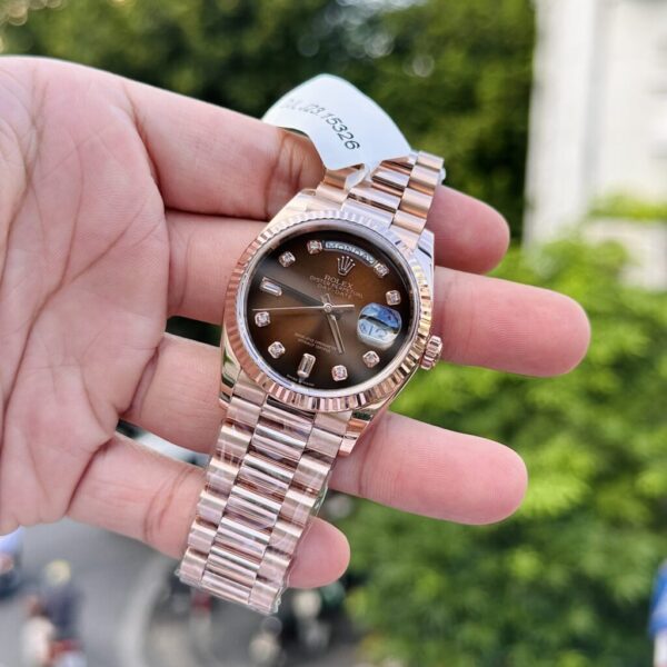 Best Fake Rolex Replica Watch Day-Date 18K Rose Gold Wrapped Chocolate Dial 36mm - Top Watch - Image 5