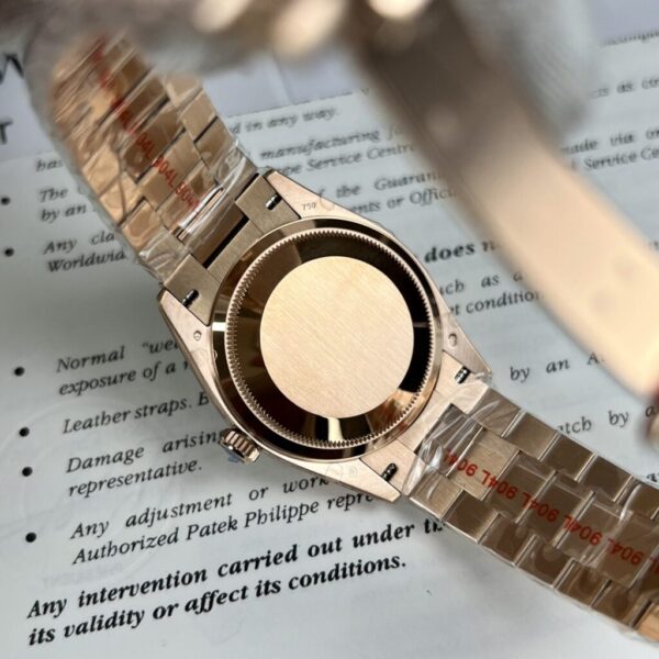 Swiss 1:1 Rolex Replica Watch Day-Date Chocolate Dial Diamonds Bezel Rose Gold Plated EW Factory 36mm - Top Watch - Image 5
