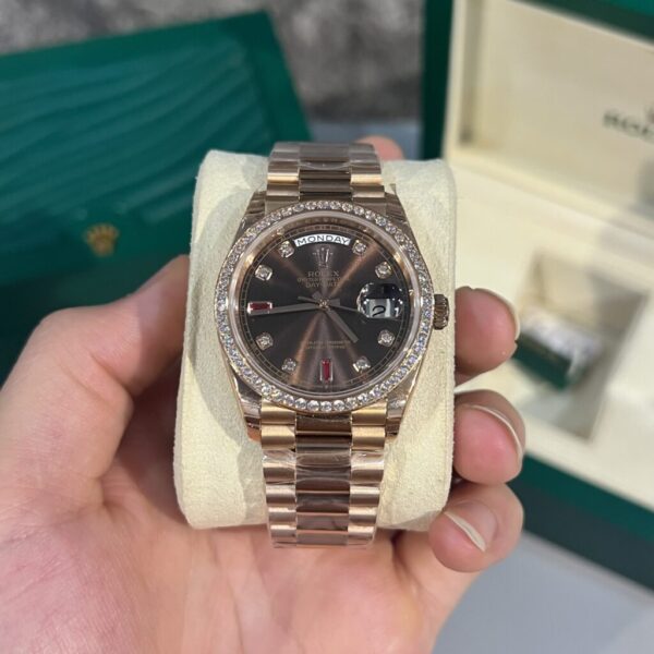Swiss 1:1 Rolex Replica Watch Day-Date Chocolate Dial With Stone Bezel EW Factory 36/40mm - Top Watch