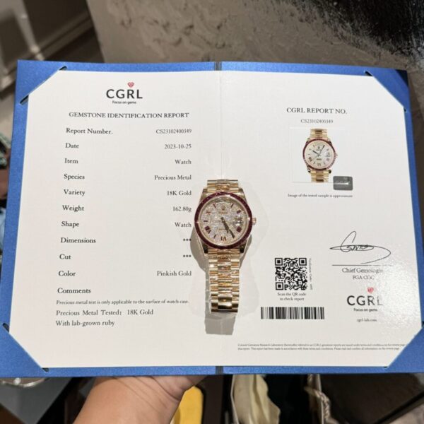 Replica Rolex Replica Watch Day-Date Moissanite Ruby Baguette Red 18K Gold Wrapped 40mm - Top Watch