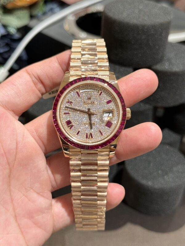Replica Rolex Replica Watch Day-Date Moissanite Ruby Baguette Red 18K Gold Wrapped 40mm - Top Watch - Image 2