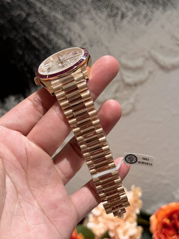 Replica Rolex Replica Watch Day-Date Moissanite Ruby Baguette Red 18K Gold Wrapped 40mm - Top Watch - Image 6