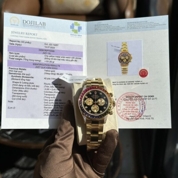 Swiss 1:1 Rolex Replica Watch Daytona Rainbow Yellow Gold Wrapped Moissanite Diamonds TWF 40mm - Top Watch