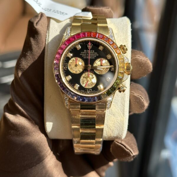 Swiss 1:1 Rolex Replica Watch Daytona Rainbow Yellow Gold Wrapped Moissanite Diamonds TWF 40mm - Top Watch - Image 2