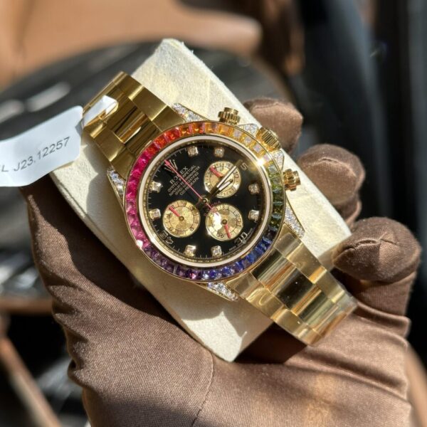 Swiss 1:1 Rolex Replica Watch Daytona Rainbow Yellow Gold Wrapped Moissanite Diamonds TWF 40mm - Top Watch - Image 4